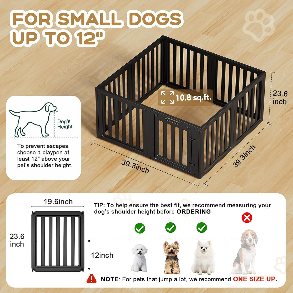Dog Playpen Indoor, Puppy Playpen, White 23.6" H, 10 Panels - black / 8 / 23.6 inch Height - image 2