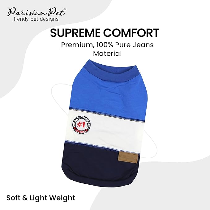 Parisian Pet Dog T-Shirt - Embroidered 'Worlds Champion' Dog Shirt - Lightweight Sleeveless Color Block Tee - Machine Washable - XL