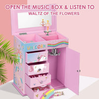Jewelry Box for Girls 5-Layer with Swing Door Spinning Ballerina - Pink & Blue - image 2