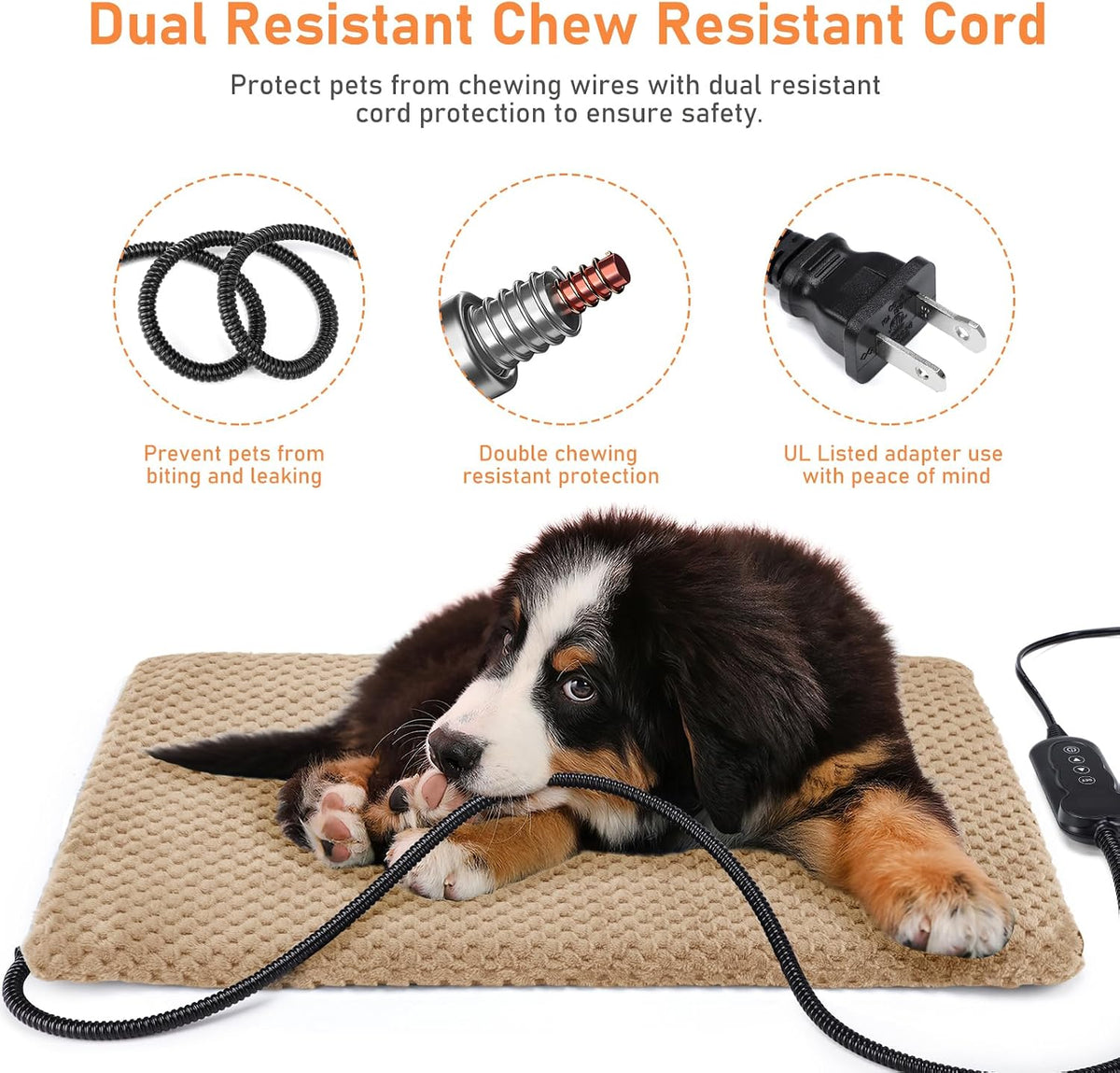 Heated Dog Bed, Waterproof Adjustable Temperature Dog Cat Heating Pad with Timer, Indoor Pet - L: 35" x 24" / Brown - image 3