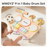 WINGYZ Kids Drum Set, 9-in-1 Montessori Toys – Fun for Kids & Family - 16.5'' L x 10'' W x 2.4'' H - image 3