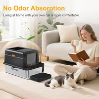Enclosed Stainless Steel Litter Box with Lid, 20L Metal Enclosed Litter Box for Big Cat, Flip-Top Design with Anti-Leakage High Sides, Cat Lovers Gifts（Black）