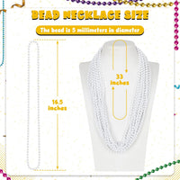 Huskein Bead Necklace, 33" Colorful Mardi Gras Beads Necklaces - White / 12 - image 2