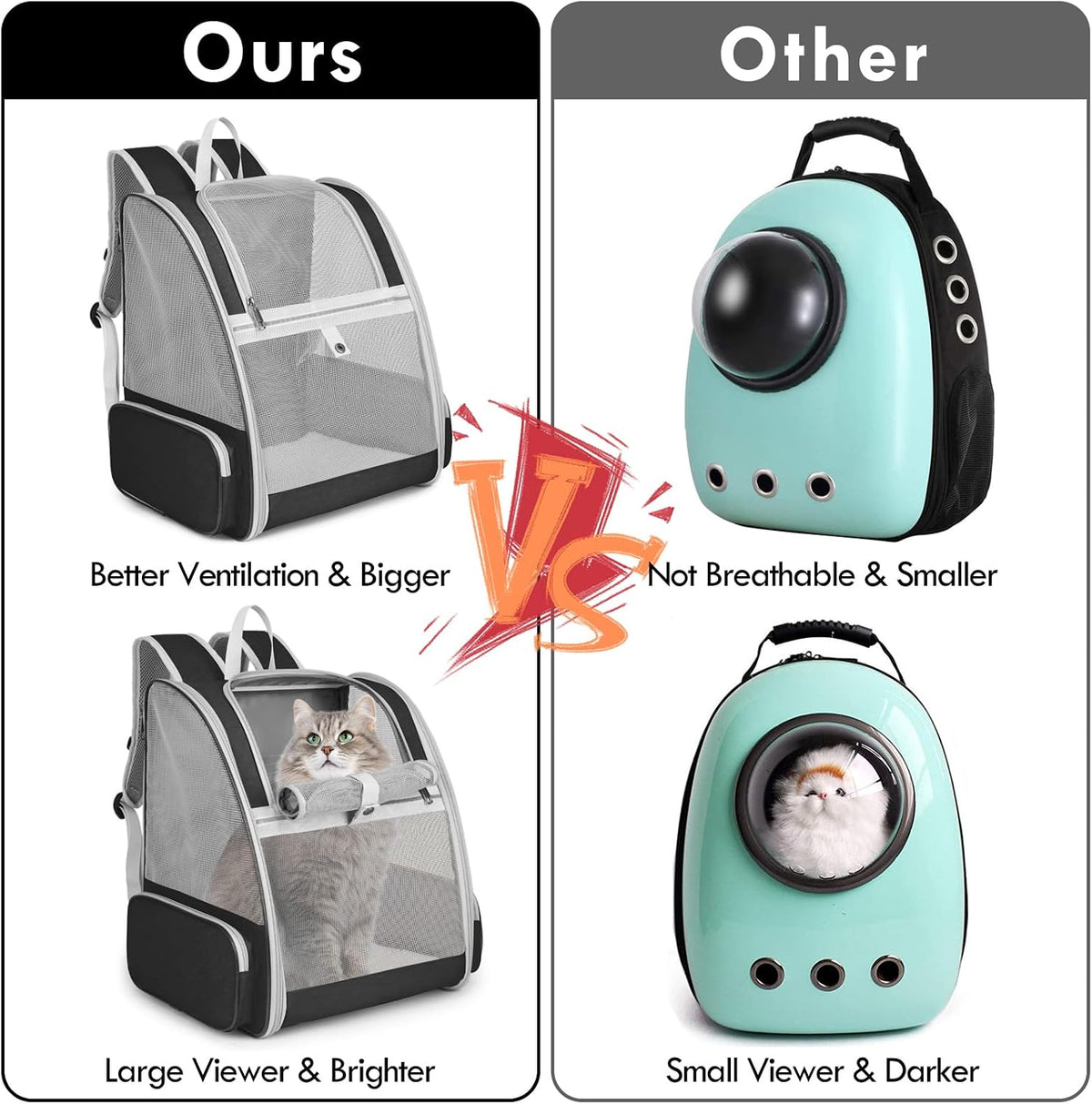 Cat Backpack Carrier, Small Dog Carrier Backpack with Fully Ventilated Mesh, Kitten Wand Feather - Black - image 4