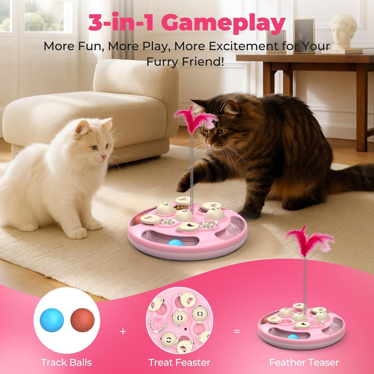 Cat Puzzle Feeder Toy, 3 in 1 Interactive Slow Feeder for Cats, Blue – Essentials for Cats - Multicolor - image 2