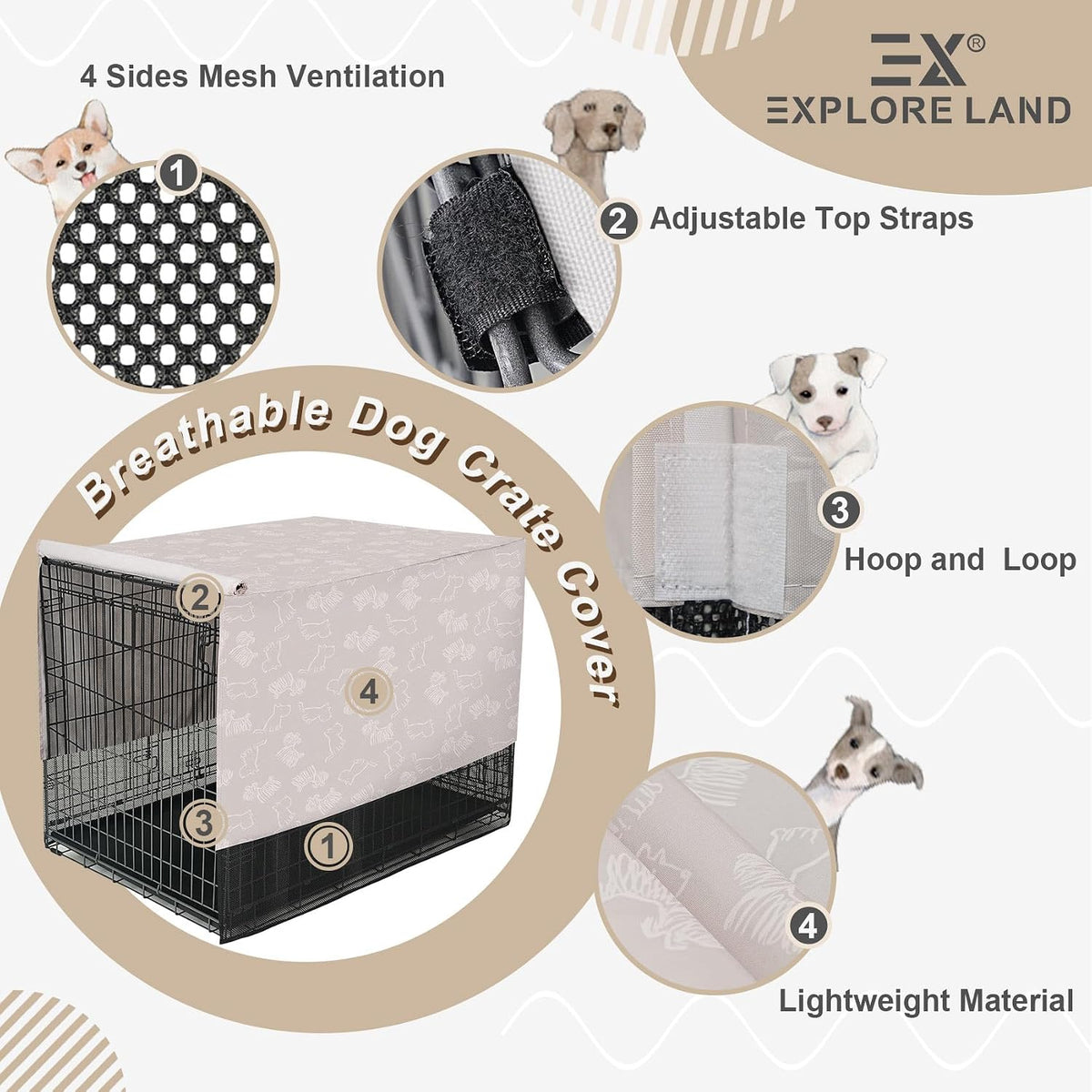 Explore Land Breathable Dog Crate Cover - 36"L x 23"W x 25"H / Dog Print - image 2