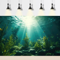 Under The Sea Aquarium Background Turquoise Underwater World Theme - 36(W)x18(H)in / Green - image 2