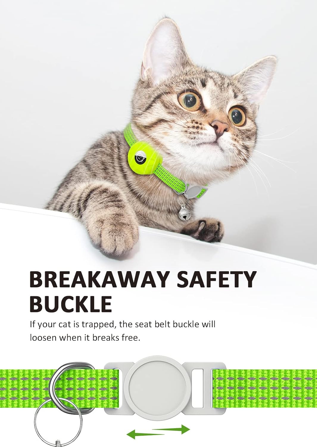 AirTag Cat Collar, Reflective Kitten Collar Breakaway – Essentials for Cats - Luminous yellow - image 4