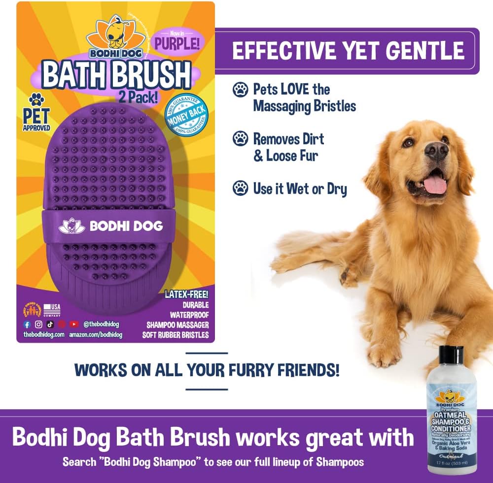 Bodhi Dog Shampoo Brush - Pet Grooming & Bath Supplies for Dogs and Cats - Bath Brush for Long - 2 Pack / Purple - image 4