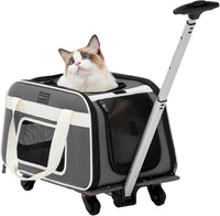 Petsfit Cat Carrier with Wheels, Removable Spinner Wheels - 20.1"L x 12.2"W x 14.2"H / Medium Gray