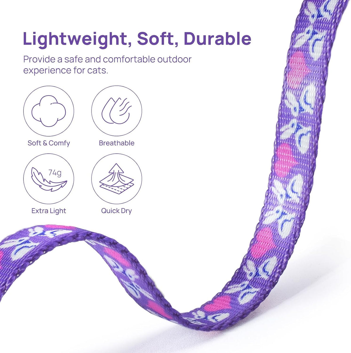 Adjustable Cat Harness and Leash Set Escape Proof – Essentials for Cats - Purple Rabbit in Wonderland, Adjustable - image 3
