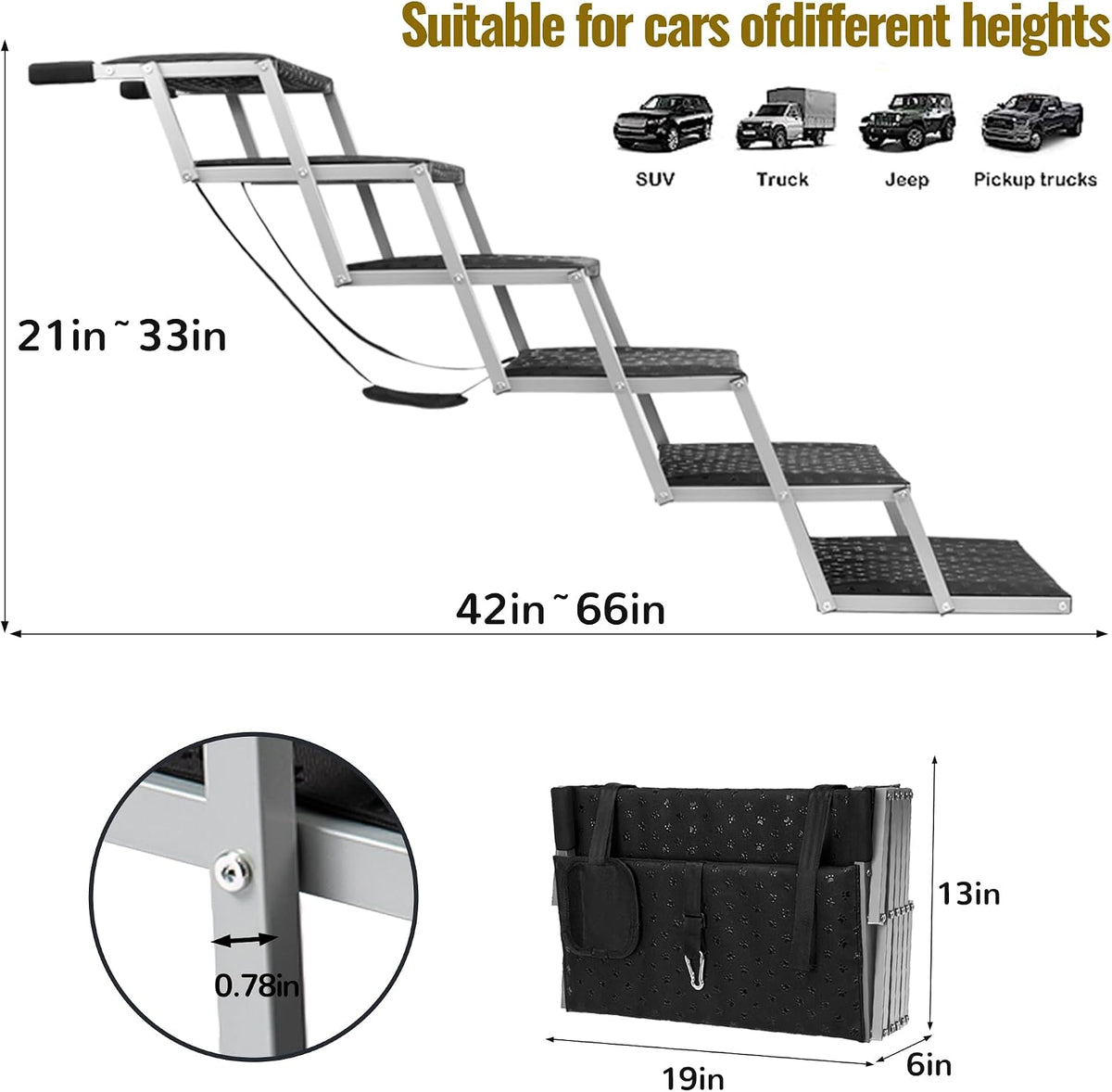 Foldable Dog Steps for Car SUV Truck - Wide 6 Steps / Silver - image 3