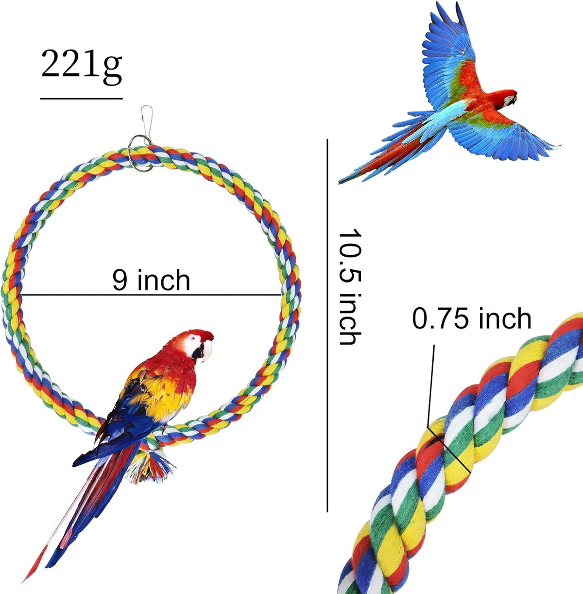 WishLotus Bird Swing, Cotton Rope Swing with Bite Resistance Perches for Parakeets, Budgie - 25cm - image 2