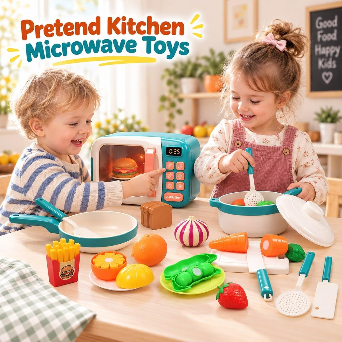 CUTE STONE Microwave Toys & Oven Playset with Cool Mist Spray Sound - Teal - image 2