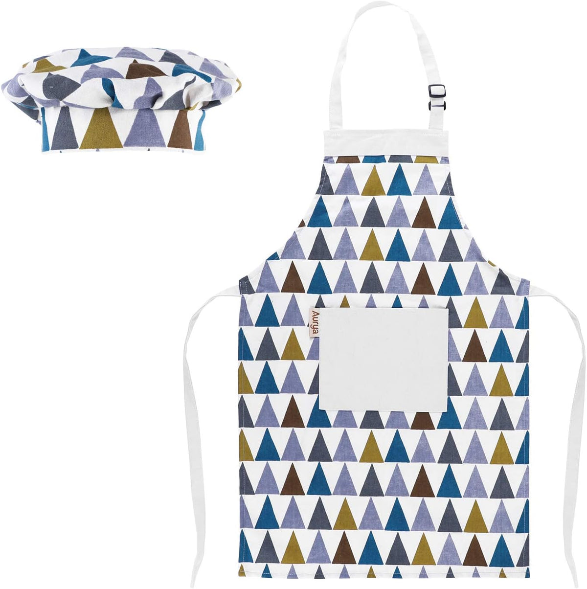 Aurya kids apron and chef hat set in light blue with front pocket and adjustable strap - view 5