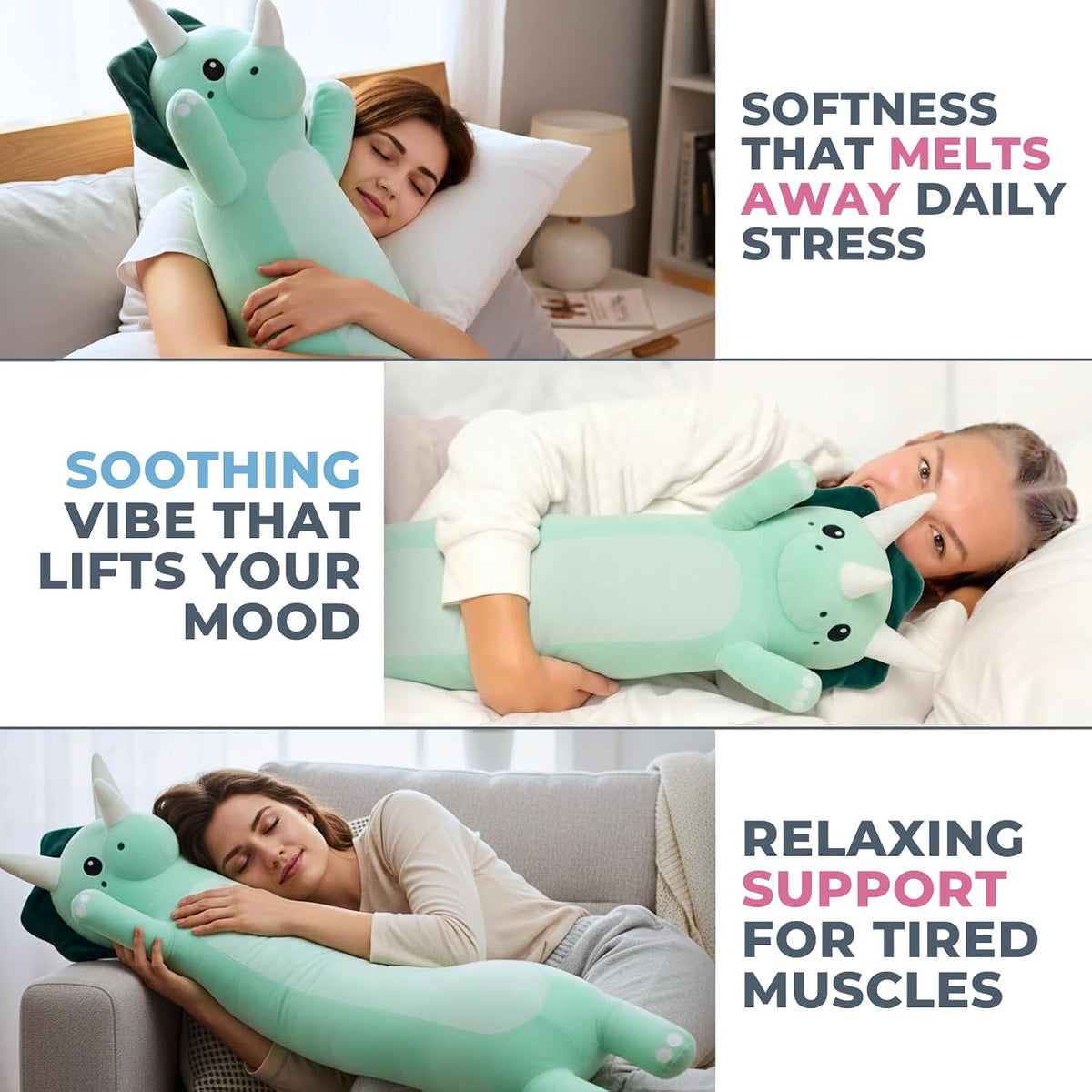 Cuddle Paws Unicorn Plush Body Pillow for Kids, Soft Toy - Dinosaur / Small - 23 Inches - image 4