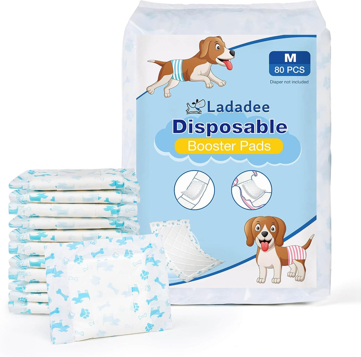 Disposable Dog Diaper Liners Booster Pads for Male & Female Dogs - S/M-80Count