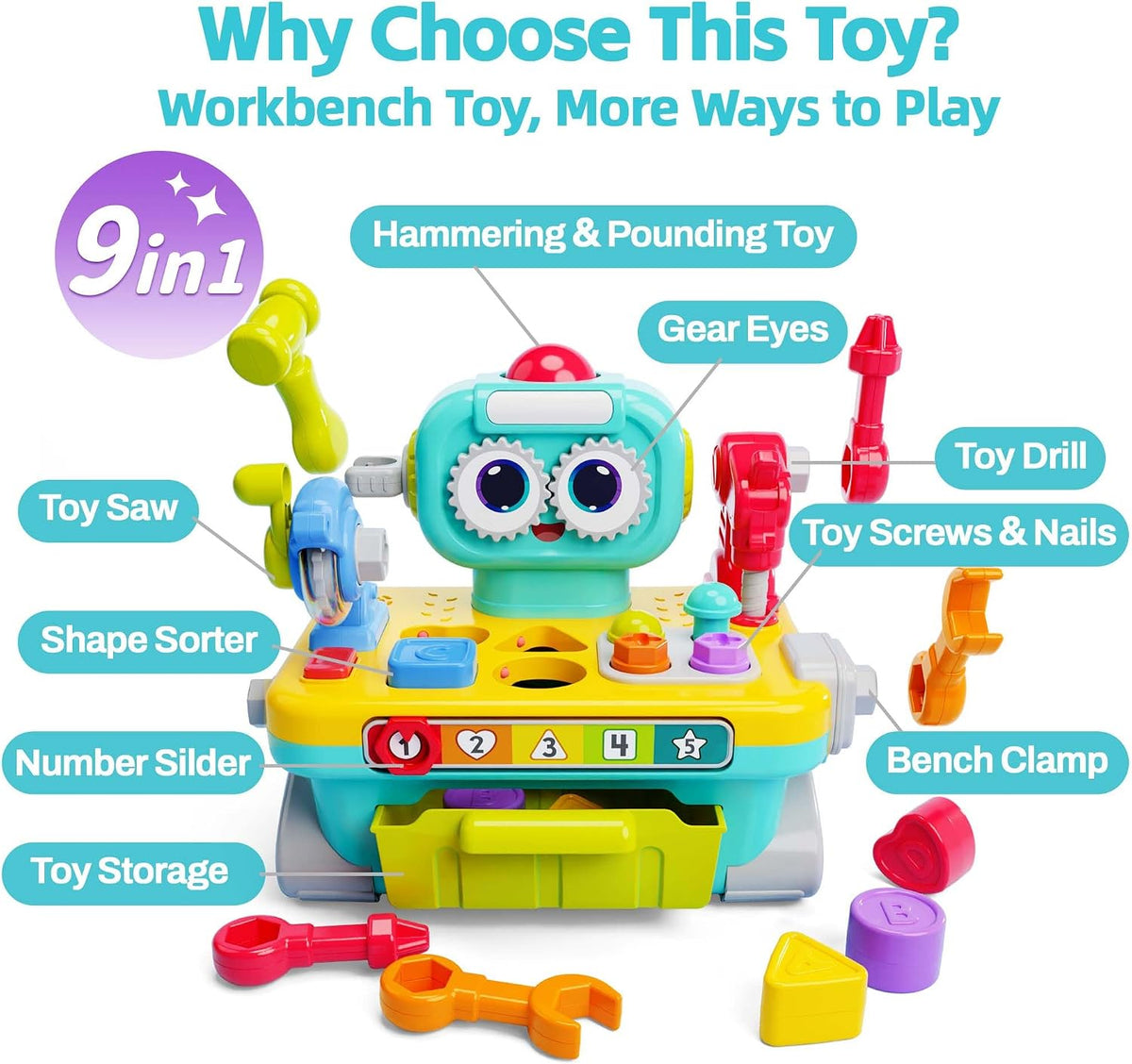 iPlay, iLearn Toddler Musical Workbench Toy, 1 Year Boy Gift - image 2
