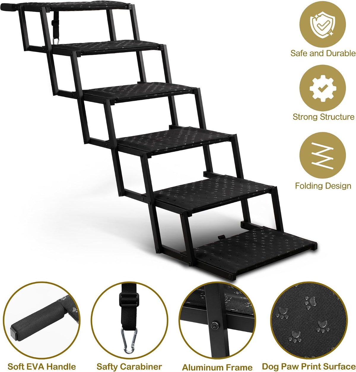 Foldable Dog Steps for Car SUV Truck - Standard 6 Steps / Black - image 2