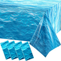 Irenare 2 Pieces Ocean Plastic Tablecloth 54 x 108 Inch Blue – Fun for Kids & Family - 4 / 54 x 108 Inch (Rectangular)