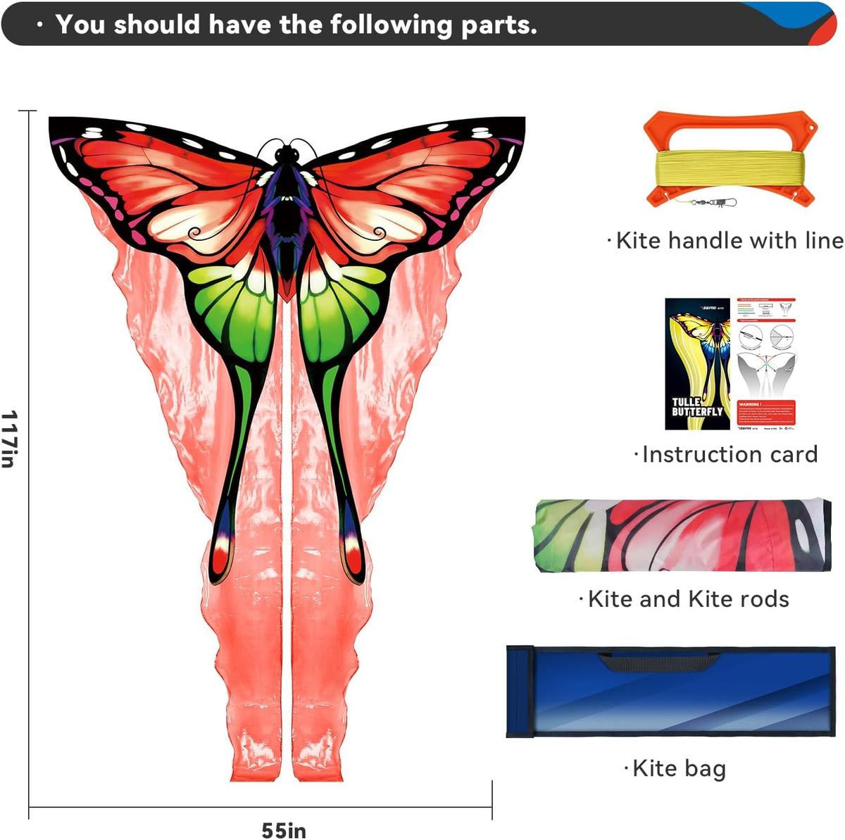 SGftre Tulle Butterfly Pink Kite，Extremely Easy to Fly - Tulle Butterfly-red - image 4