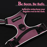 rabbitgoo Dog Harness No Pull with 2 Leash Clips, Adjustable Soft Padded, Reflective Oxford No Choke Pet Vest with Easy Control Handle for Large Dogs, Pink, L