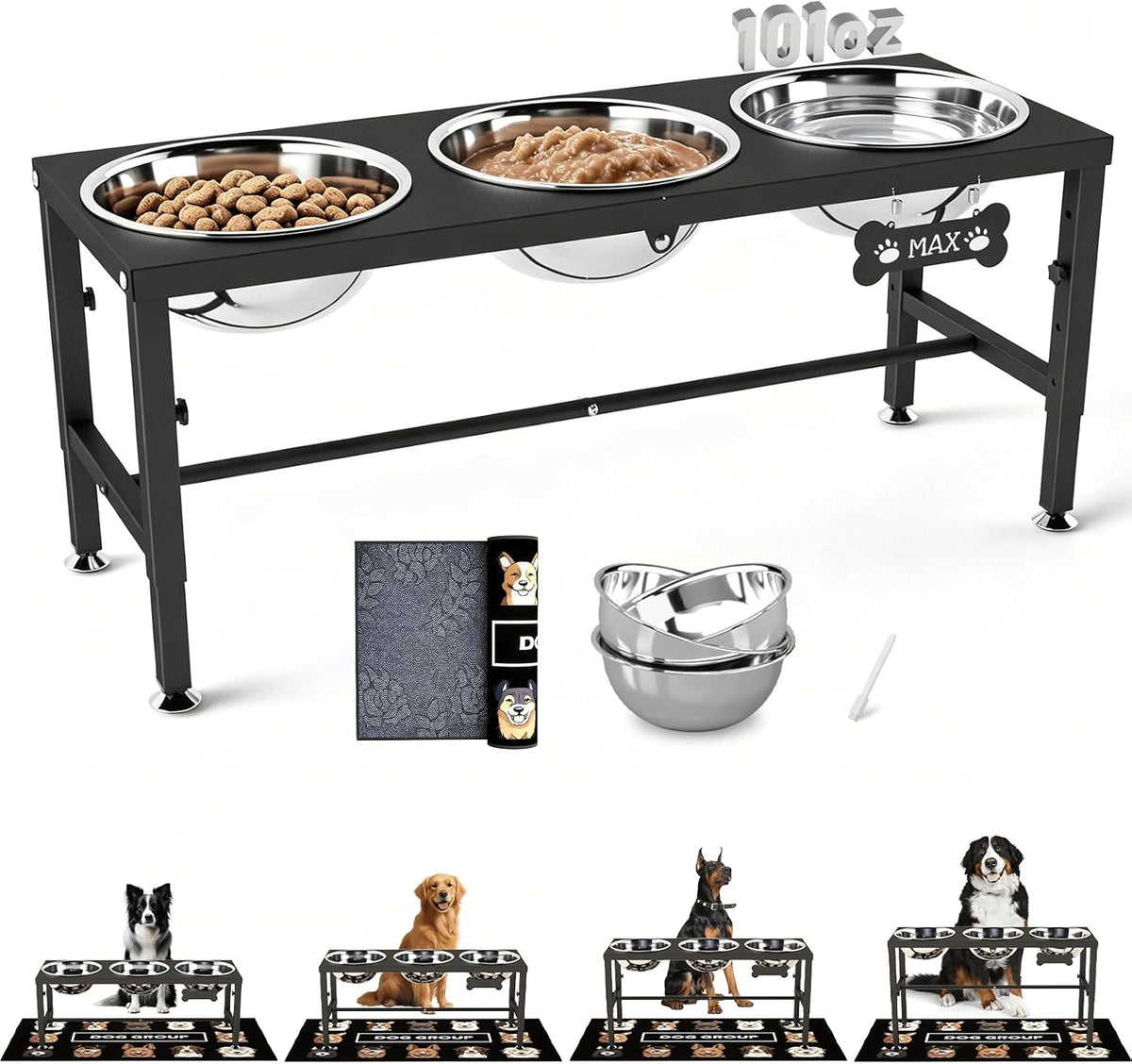 SHAINFUN Elevated Dog Bowls with Slow Feeder & Mat for Medium - Black-3L-Three