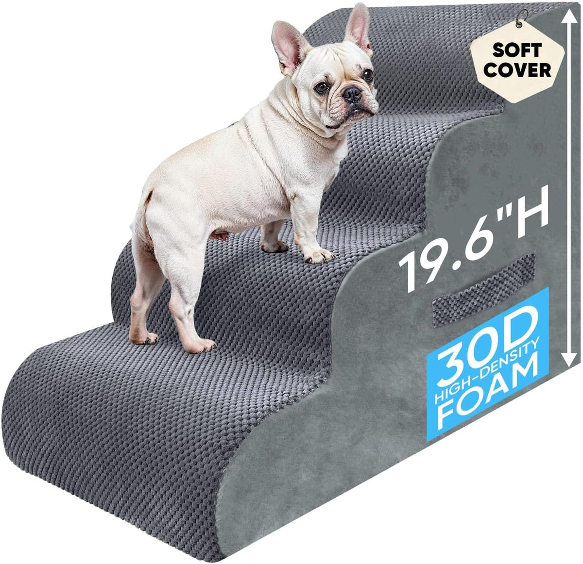 PAWSCRAT 4-Step Pet Stairs for High Beds & Sofas - Grey / 4-step 19.6"H