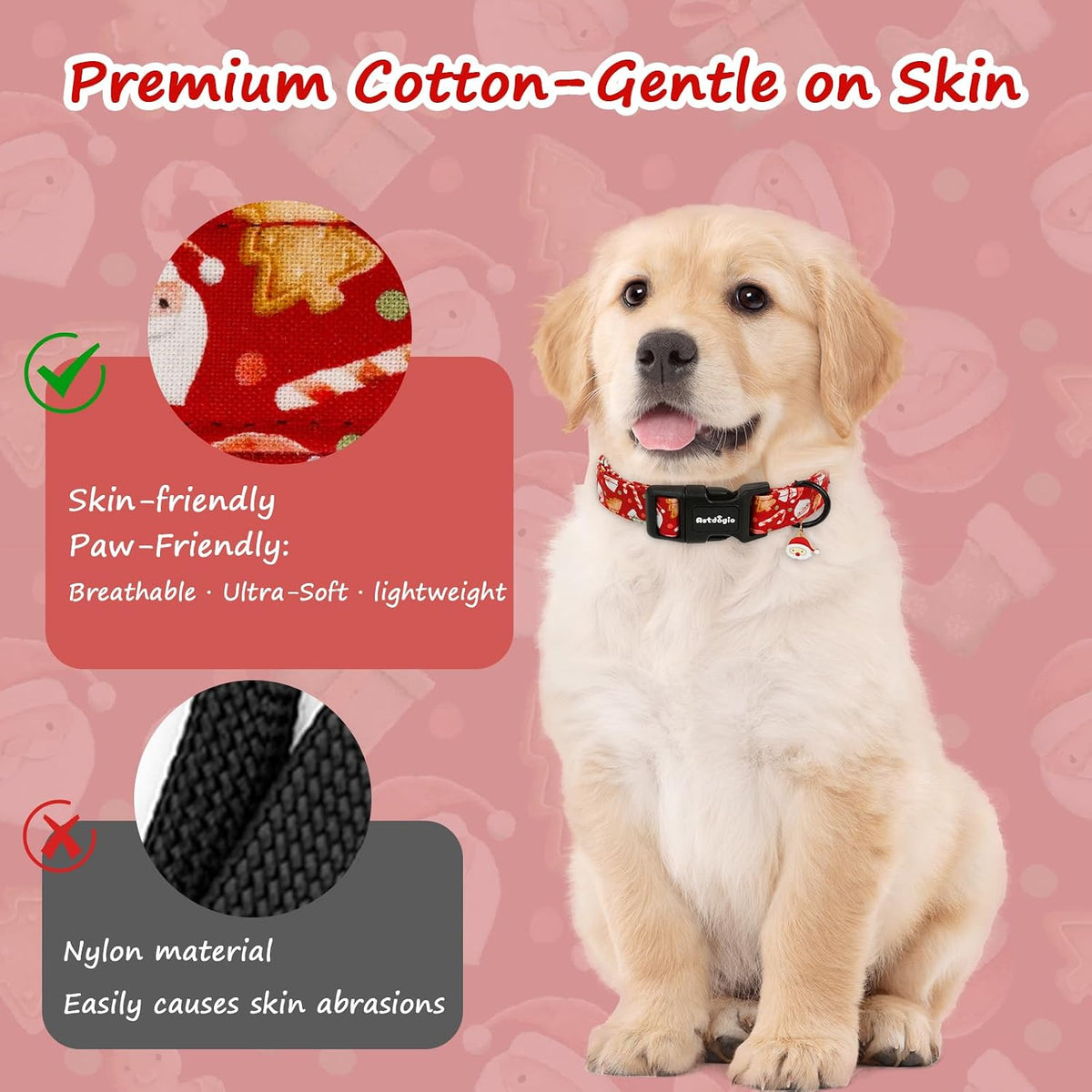 Medium Dog Collars for Male Dogs - Magic Red Christmas / S - image 4