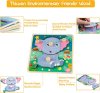 Wooden Toddler Puzzles - 4 Pcs Eco-Friendly Animal Patterns Jigsaw With Handles - Infant Kid Fine - Style B - image 4