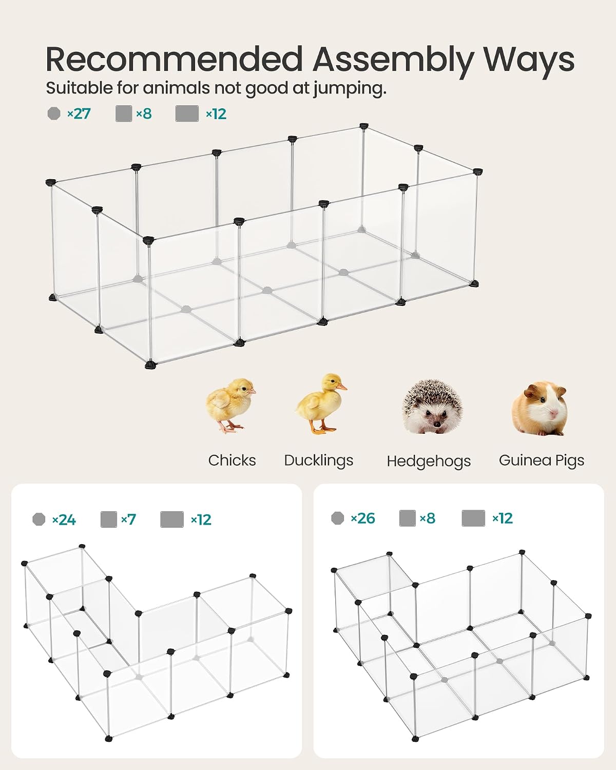 SONGMICS Pet Playpen with Floor, Small Animal Playpen – Essentials for Small Pets - White / 20 Panels - 56.3"L x 28.7"W x 18.1"H - image 3