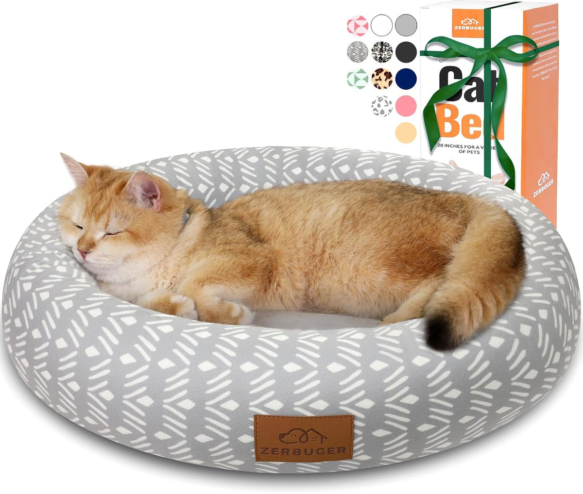 Zerbuger 20in Pink Round Dog Bed Sofa for Dogs Cats - Grey Pattern / Small