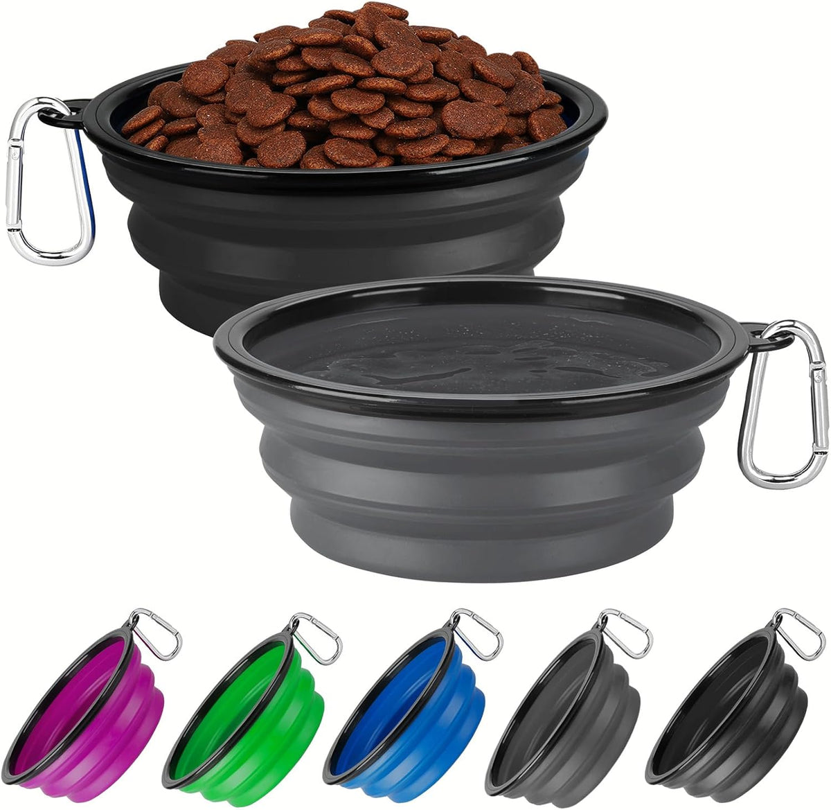Collapsible Dog Bowl for Travel - Large / Grey+Black
