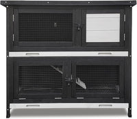 Double Level Solid Wood Rabbit Hutch Small Animal Cage for Rabbits, Guinea Pigs, Hedgehogs & Lizards Indoor/Outdoor– 2-Tier Eco-Friendly Habitat with Bedding Area, Durable & Easy to Clean