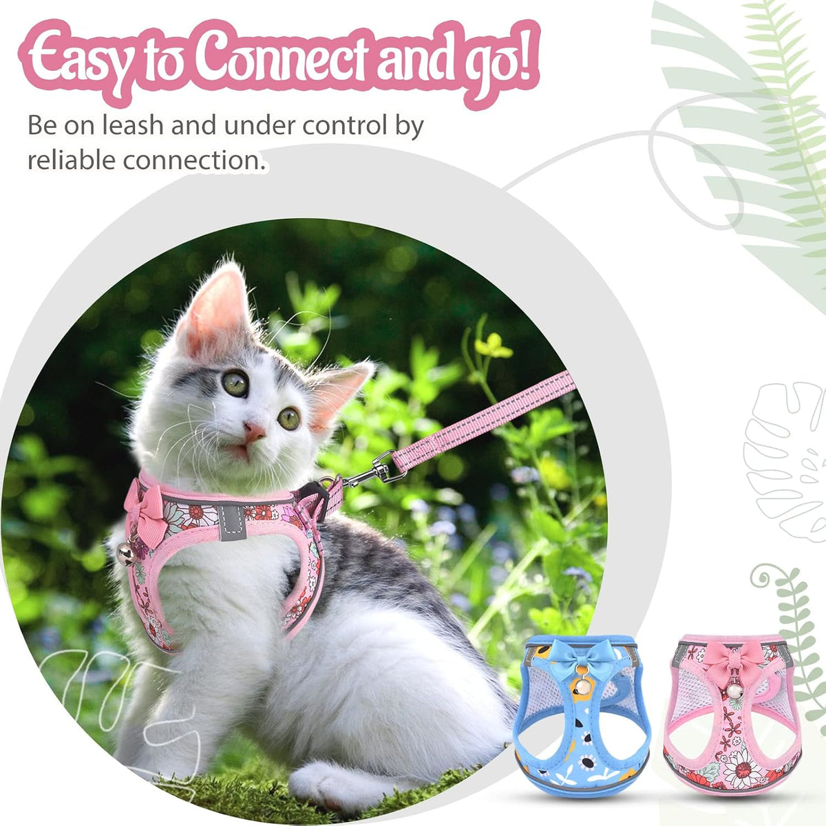 Cat Harness and Leash Escape Proof for Walking - L-Chest(15.7"-17.7") / Pink - image 3