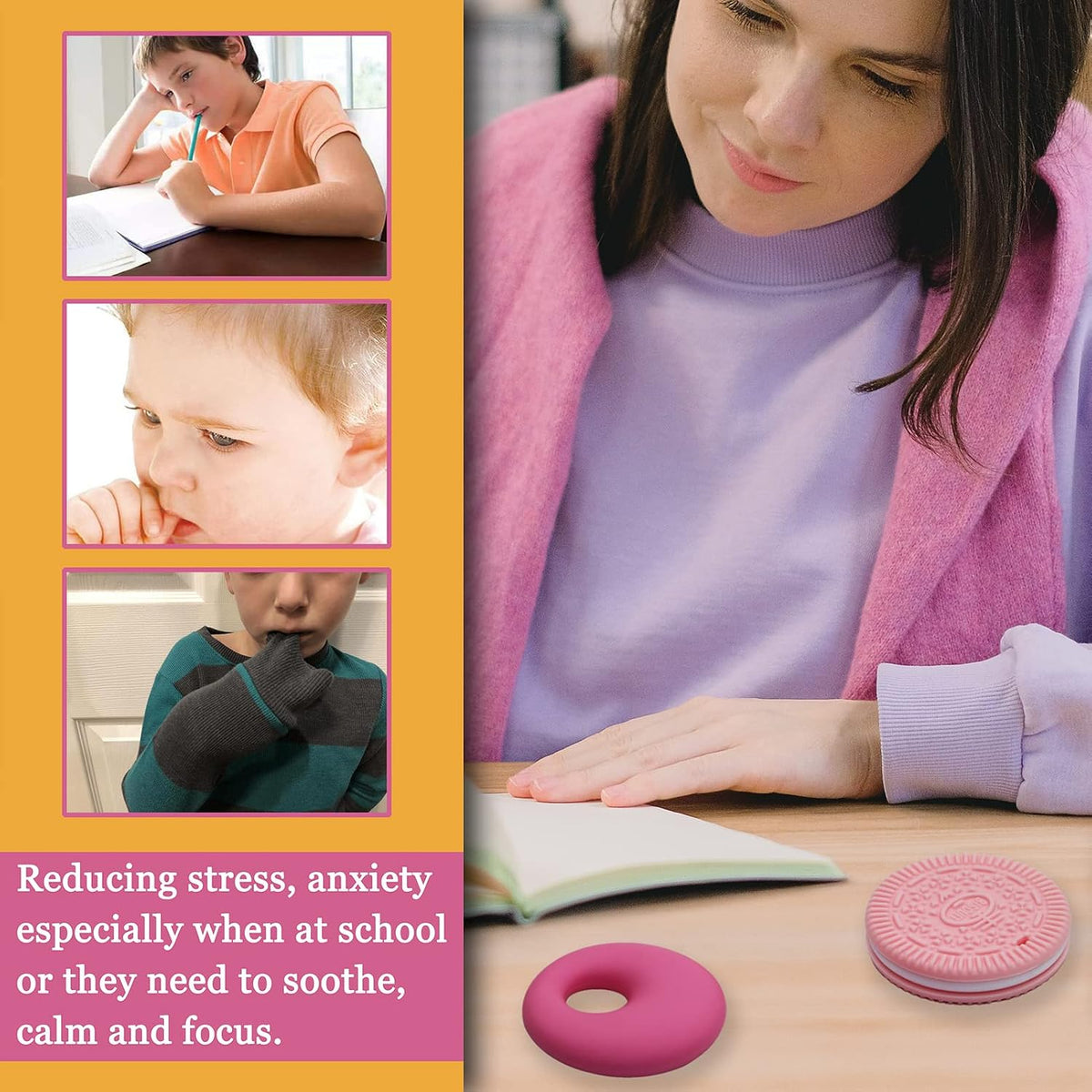 Chew Necklaces for Sensory Kids - Pink 6PCS - image 3