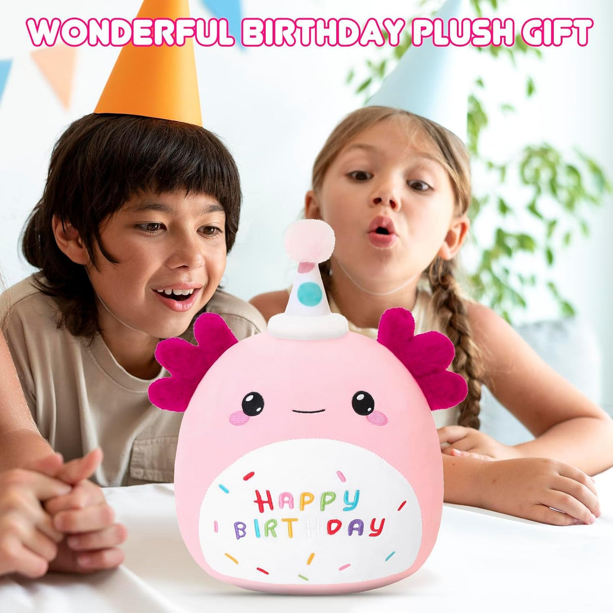 SQEQE Unicorn Cat Plush Kawaii Birthday Cat Plushies Pillow Cat - Pink Birthday Axolotl / Large - image 3
