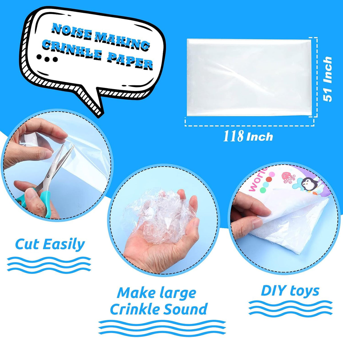Zonon Noise Making Crinkle Paper Crinkle Material for Dog Pet - 51 x 118 Inch - image 2