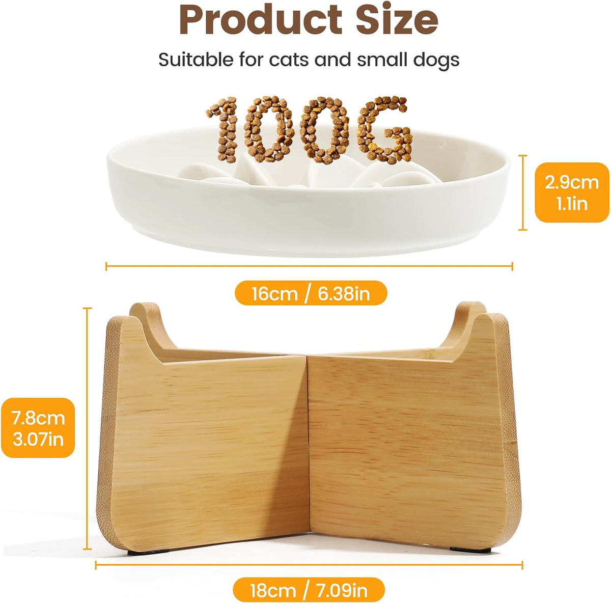 PETTOM Slow Feeder Cat Bowl Elevated Ceramic with Bamboo Stand - Lotus - image 3