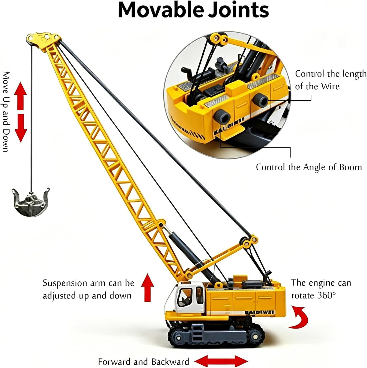 Tipmant 1:87 scale yellow die-cast alloy excavator toy truck with rotating arm - view 11