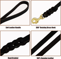LWBMG Long Leather Dog Leash 10ft, Long Line Pet Leashes - 20ftx1/2'' / Black - image 2