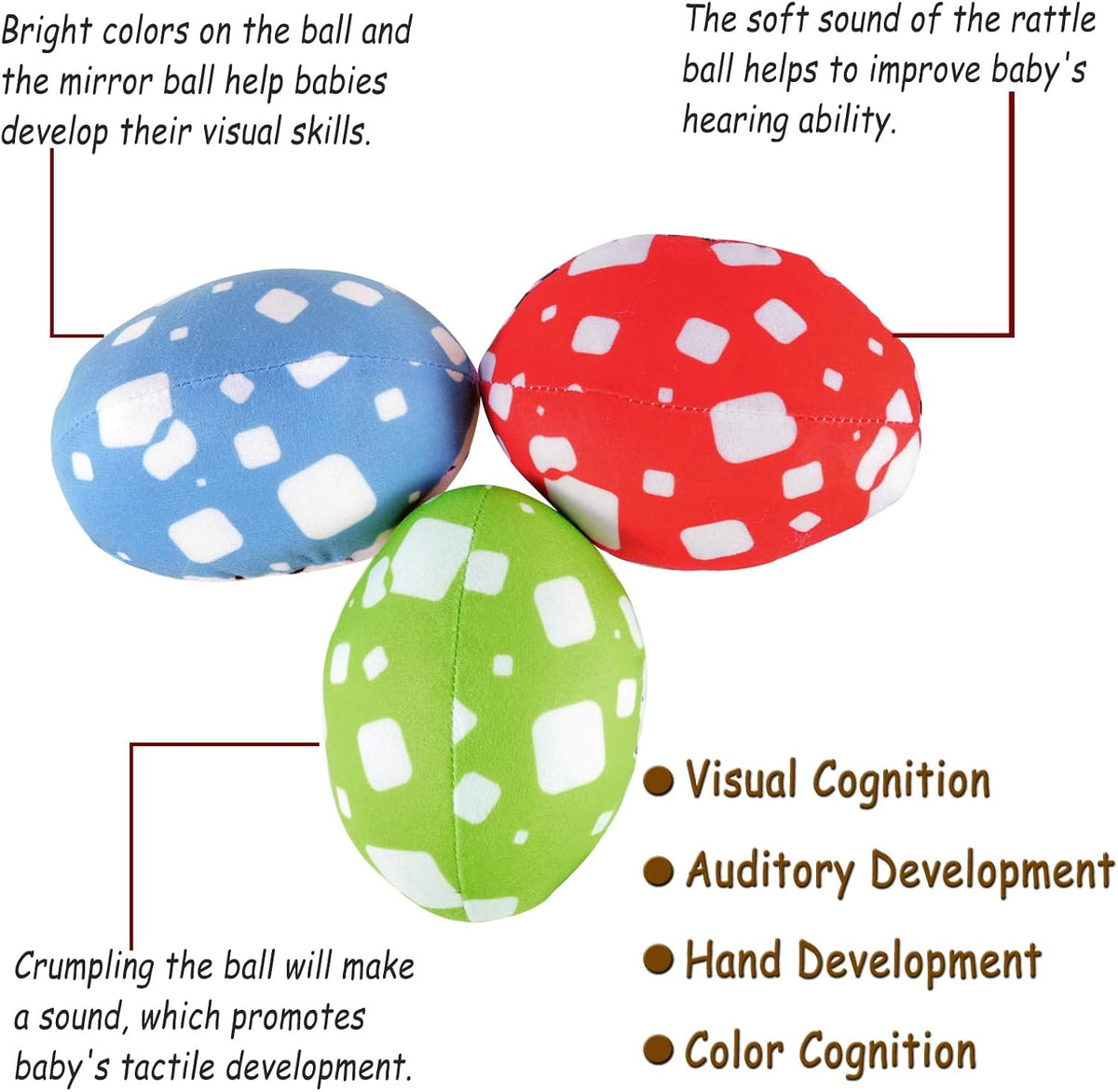 Tayerop set of 3 plush replacement balls for MamaRoo swing with crinkle, rattle and mirror balls - view 21