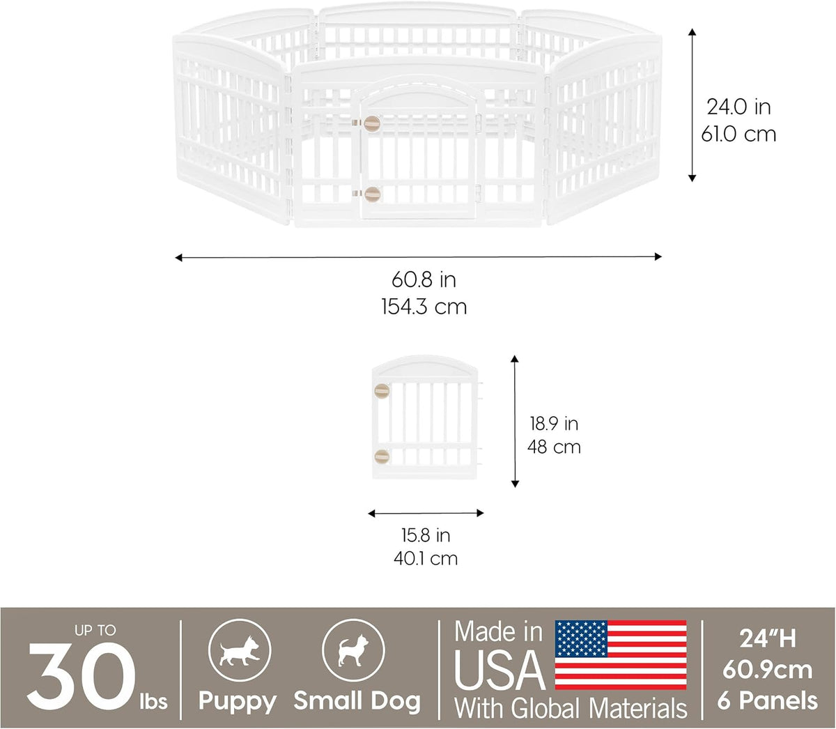 IRIS USA 4-Panel Dog Playpen, Pet Enclosure - 6 Panel - 24" H / White - image 3