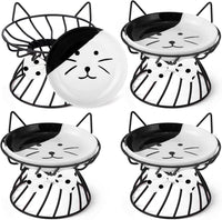 Sunnyray 4 Pcs Elevated Cat Bowls Raised Cat Food Bowl - Bow Tie / Black