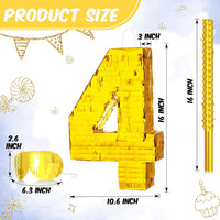 Sratte gold foil number piñata set with gold blindfold, piñata stick and bag of confetti - view 30