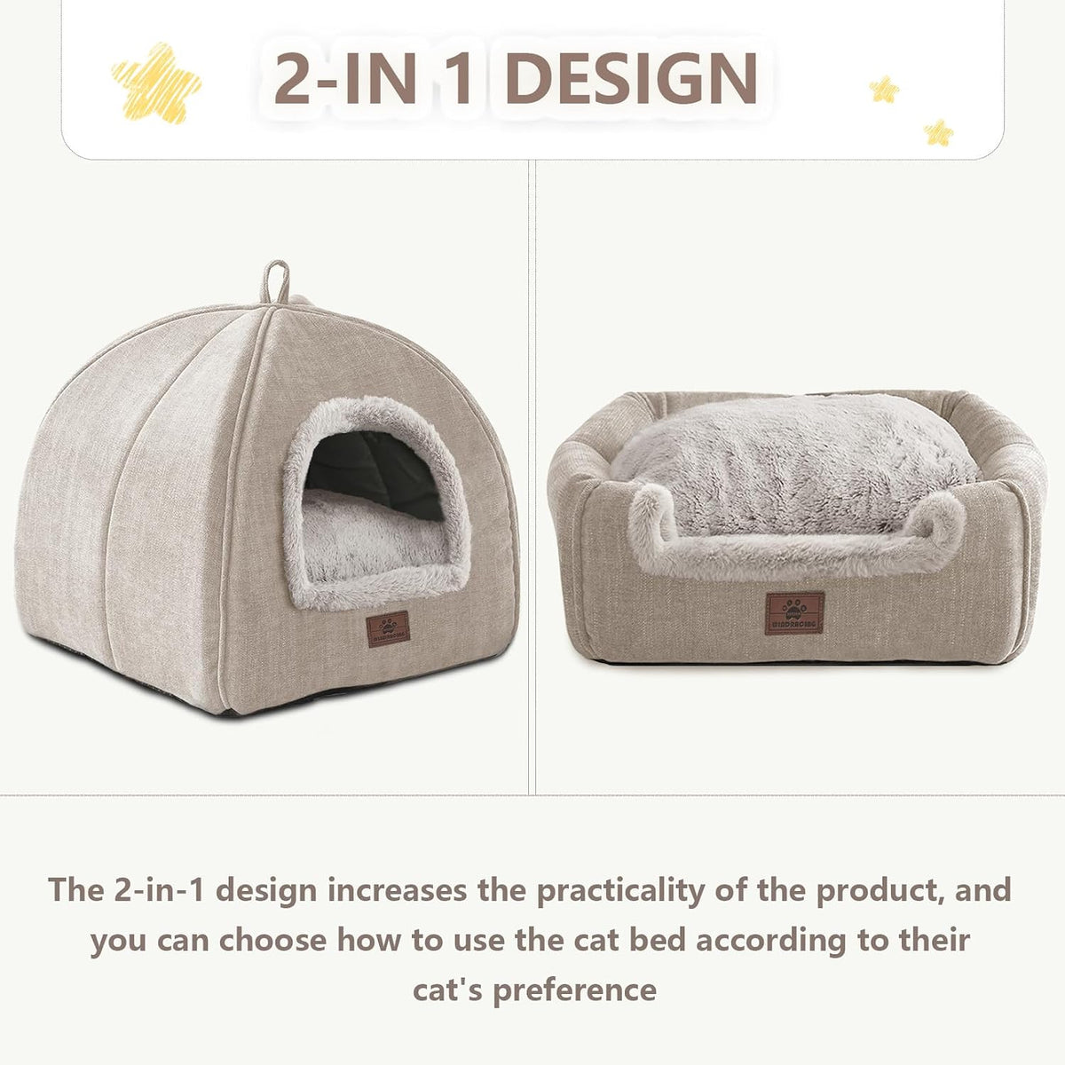 Cat Bed for Indoor Cats - Cat Cave Beds Cat House Cat Tent with Removable Washable Cushioned - Beige-1 / L(17.5 x 17.5 x 17.5 Inch) - image 2