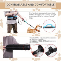 Hands-Free Waist Leash with Pouch for Two Dogs,Reflective Stitching, Dual Handle & Bungee Retractable Design – Ideal for Medium to Large Dogs (Blue) – Dog Walking Accessories