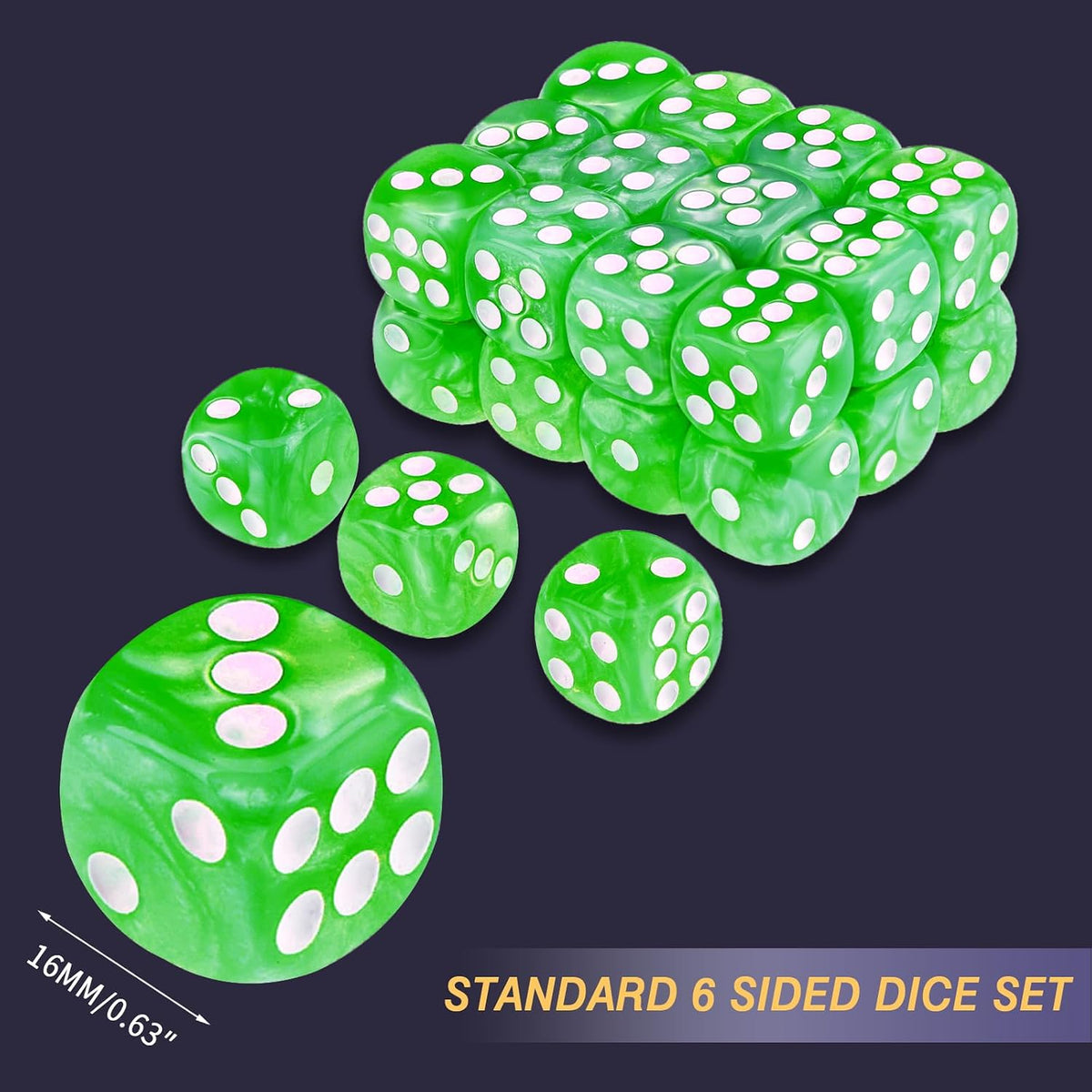 24 of Pack 16MM 6 Sided Dice Set, Two Colours D6 Game Dice Set - 16mm Green Pearl - image 2