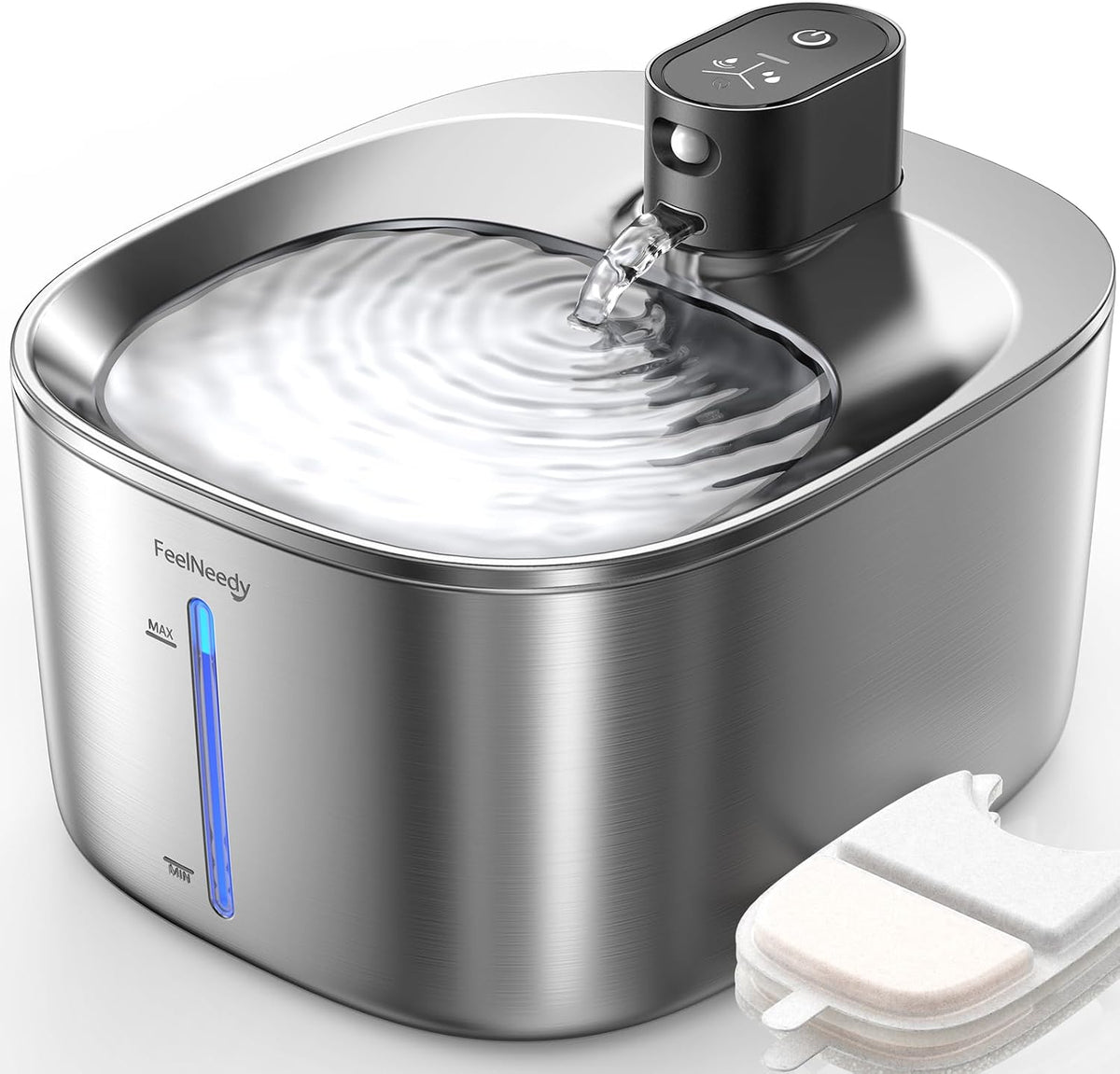 FEELNEEDY Wireless Cat Water Fountain Stainless Steel with Sensor - Stainless Steel Fountain(2 Filters)