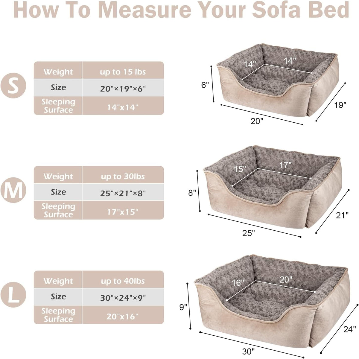 JOEJOY Rectangle Dog Bed for Large Medium Small Dogs - Beige / L(30"x 24"x 9") - image 4